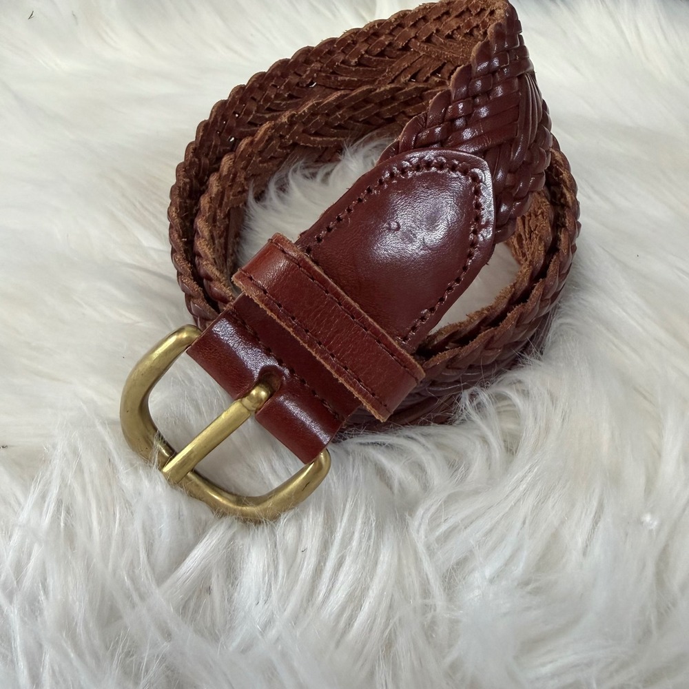 The Limited - Genuine Leather Brown Braided Belt Sz Small Gold Hardware
